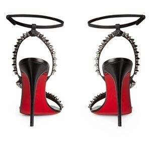 CHRISTIAN Louboutin Mafaldina 100mm silver spikes sandals EU38.5 Napa black lthr
